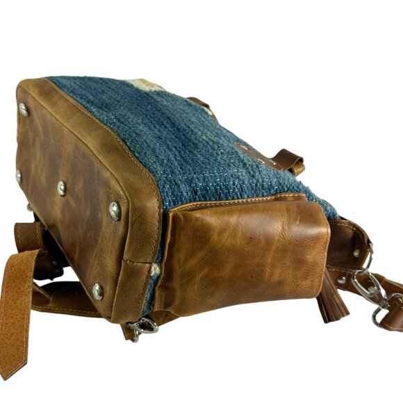 SUNDAY ISLE Multicolor Wool & Brown Leather Women's Satchel Shoulder Backpack - Picture 4 of 12